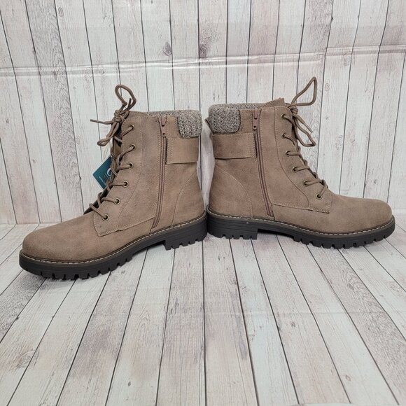 NWB Cliffs by White Mountain Mentor Knit Collar Combat Boot Stone Tan Brown - Picture 6 of 9